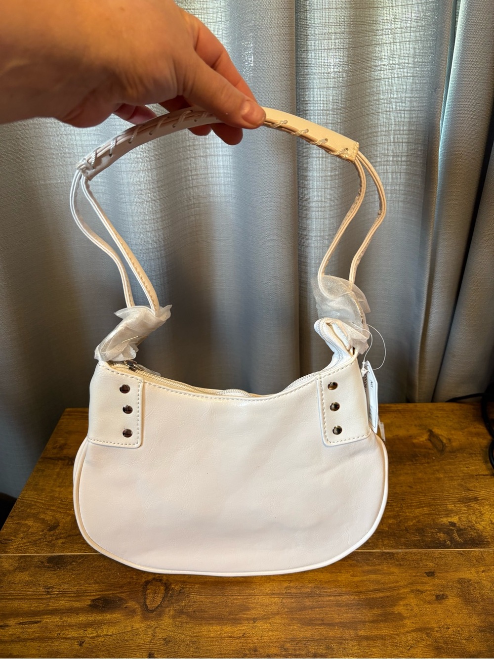New! White Crescent Studded Shoulder Bag / Purse.